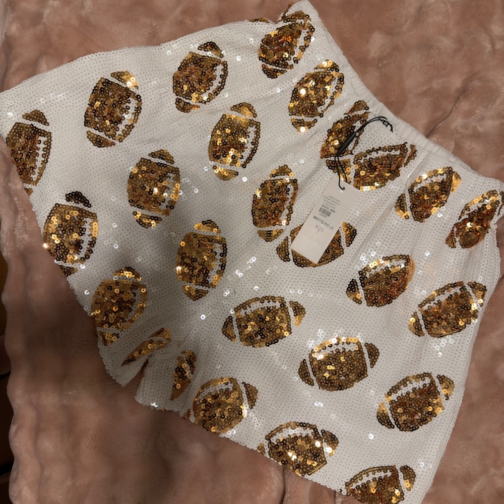 White Sequin Football Shorts